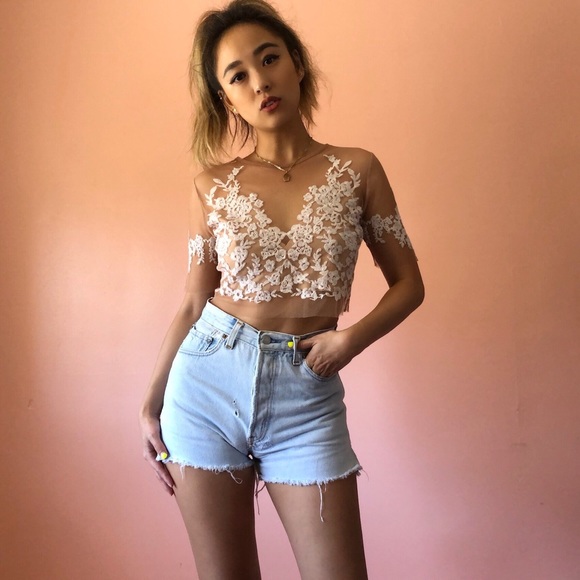 lace mesh crop top